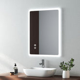 EMKE 450 X 600 mm Backlit Illuminated Bluetooth Bathroom Mirror with Shaver Socket, Wall Mounted Multifunction Bathroom Vanity Mirror with LED Lights and Demister Pad, Energy-Saving LED Smart Mirrors