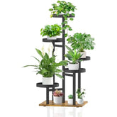 iDavosic.ly 5 Tier Plant Stand Indoor, Tiered Corner Tall Outdoor Plant Shelf for Multiple Plants, Metal Wood Flower Stand Display Rack Holder for Patio Garden Porch Window Living Room, Black