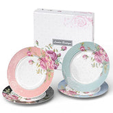 London Boutique Side Plates Cake Dessert Plates Afternoon Tea Plates Set of 4 Multicolours New Bone China Vintage Flora Gift Box 7.5inches (Roses)