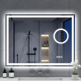 S'bagno Bluetooth Bathroom Mirror with LED Lights 80x60cm, LED Mirror Bathroom with 5x Magnifier, Anti-Fog, 3000-6500K, Dimmable, Memory, HD Tempered Glass, IP44 Waterproof, Horizontal/Vertical