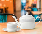 London Boutique Teapot, Teapots for 4 with Built-in Filter for Loose Leaf Tea, 1.3L Large Teapot, White Teapot with Silver Rim, Lightweight, Fina China Teapot Set Perfect Tea Maker for Tea Lovers