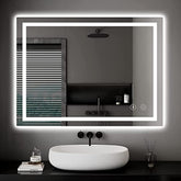 Dripex Bathroom Mirror with LED Lights, 500 * 700 MM Illuminated Backlit Wall Mounted Vanity Mirror Dimmable Switch 3 Colors and Demister Pad, Horizontal/Vertical