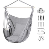 Goutime Hammock Chair Swing, 2 Seat Cushions/Pillows, Detachable Metal Support Bar, Carry Bag, Bedroom/Outdoor, 330 lbs max (Gray)