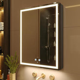 KWW 50 x 70 cm LED Lighted Bathroom Medicine Cabinet with Mirror, Defogger, Dimmer, 3 Color Light Makeup Mirror, Easy to Install, Wall Mounted Medicine Cabinet without Socket & USBs