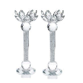 London Boutique Tea light Dinner Candle Holder Set 2 Crystal Lotus Flower Top Decorative Gift Present with swarovski crystal elements Gift Box