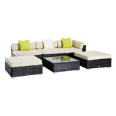 6 PC Rattan Sofa Coffee Table Set Sectional Wicker Weave Furniture