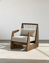 Delaney Retro Armchair, Solid Wood & Rattan