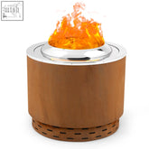 49cm smokeless outdoor fire pit with rust-colored weathering steel body and stainless steel rim and vents