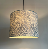 William Morris blue willow cotton drum lampshade/ ceiling shade with a white lining