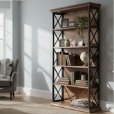 180cm 5-Tier Rustic Industrial Bookcase - Large Open Shelf Display & Storage