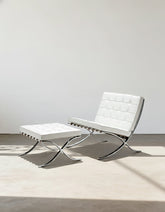 Classic Modern Barcelona Chair And Footstool, White Leather