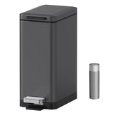 Mbillion Bathroom Step Trash Bin 10 Liter Slim Design Step-On Trash Can with Strong Pedal and Soft Close Lid Stainless Steel, Living Room, Office,Dark