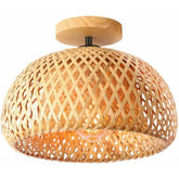 Schindora Bamboo Ceiling Light,Rattan Semi Flush Mount Ceiling Light Fixture,Handmade Boho Rattan Light Fixtures,Farmhouse Light Fixtures for Bedroom Nursery Hallway Corridor Passway
