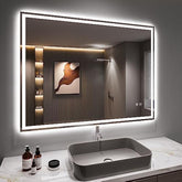 Dripex Bluetooth LED Bathroom Mirror with Shaver Socket, 500 * 700 MM Dimmable 3 Colors Illuminated Backlit Wall Mounted Bathroom Mirrors Anti-fog Vanity Mirror, Horizontal/Vertical