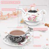 London Boutique Tea for One Teapot Teacup Saucer Set Afternoon Tea Set for 1 New Bone China Vintage Flora Gift for Women 350m (Black)
