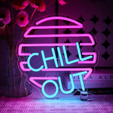 OYCGZV Chill Out Neon Light Sign - Blue Pink Neon Sign for Wall Decor Letter Neon Wall Light USB Led Sign for Home Game Zone Living Room Bedroom Man Cave Party Beer Bar Pub Cafe Party