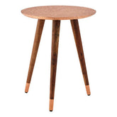 Boho Copper Finish Carved Metal Top Side Table