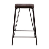 District Black Metal And Elm Wood Stool