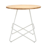 District White Metal and Elm Wood Round Dining Table
