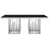 Eliza Silver Finish Dining Table with Black Glass Top