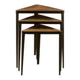Elmo Elm Wood and Iron Set Of 3 Triangular Tables