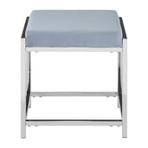 Allure Powder Blue Velvet And Silver Stool