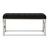 Allure Black Tufted Seat And Silver Finish Bench