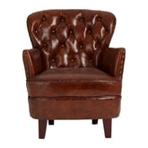 Victor Brown Leather Armchair with Button Tufted Back