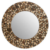 Palu Round Black Wall Mirror with Seashell Inlay