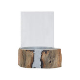 Almora Small Acacia and Glass Hurricane Candle Holder