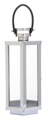 Herber Small Silver Hexagonal Lantern with Hair on Leather Handle