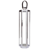 Herber Large Silver Hexagonal Lantern with Hair on Leather Handle