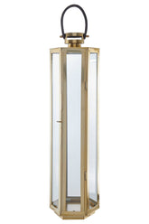 Herber Large Gold Finish Lantern with Hair on Leather Handle