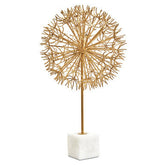Evra Gold Dandelion Sculpture On White Marble Base