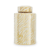 Doria Small White And Gold Finish Ceramic Jar
