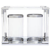 Lucita Double Silver Steel And Acrylic Candle Holder