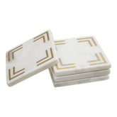 Omari Set of Four White Marble Gold Inlay Square Coasters