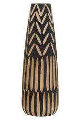 Arlo Large Wooden Engraved Vase In Black And Natural