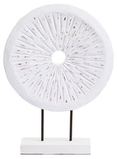 Fidel Distressed White Carved Wood Large Round Sculpture