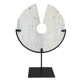 Tibor Travertine Disc Sculpture With Black Metal Base