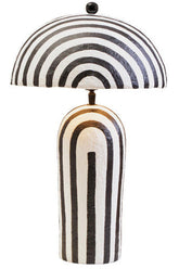 Carta 50cm Black And White Stripe Papier Mache Table Lamp With Dome Shade