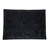 Bosie Safira Large Black Hair on Leather Patchwork Rug With Gold Studs