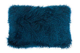 Bosie Real Mongolian Fur Teal Rectangular Cushion