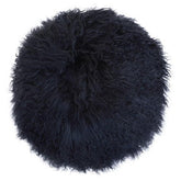 Bosie Real Mongolian Fur Black Round Cushion