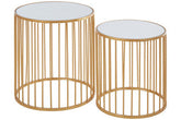 Avantis Gold and Mirror Top Set of 2 Round Side Tables
