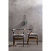 Hazel Natural Oak Wood and Grey Fur Dining Chair
