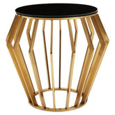Ackley Gold Round Side Table with Black Glass