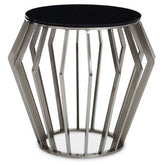 Ackley Silver Round Side Table with Black Glass