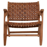Inca Brown Leather and Teak Wood Lattice Design Armchair