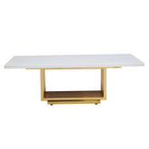 Moda Ivory White Faux Marble Coffee Table With Gold Finished Frame